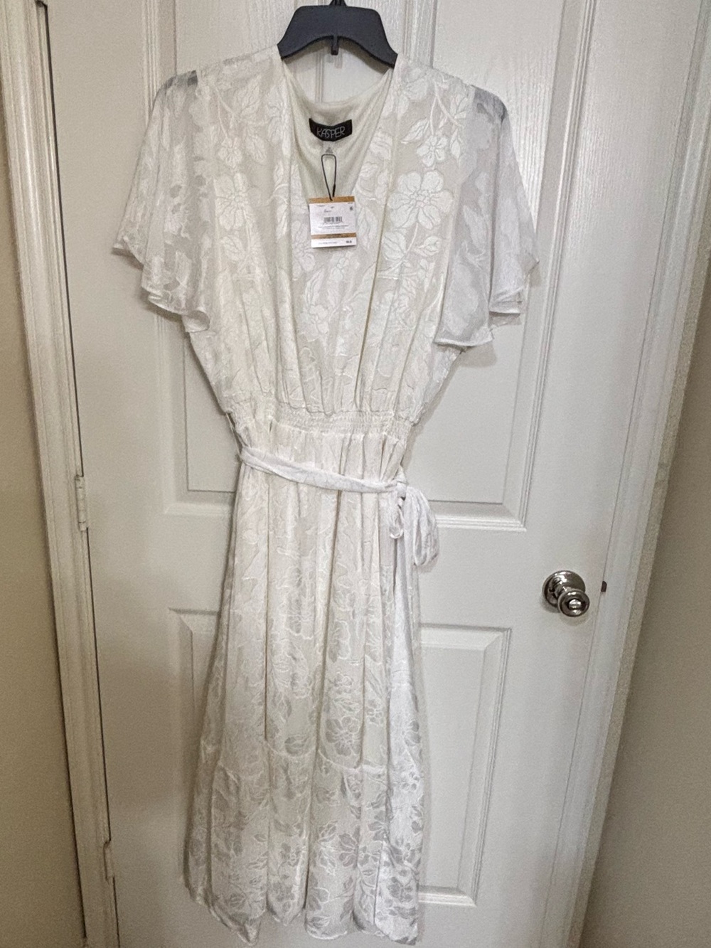 Kasper White Floral Lace Tie-Waist Midi Dress